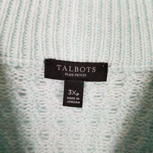 Talbots Women Plus Wool Blend Cable Mock Sweater  3X Petite Mint Green Pullover - Picture 3 of 4